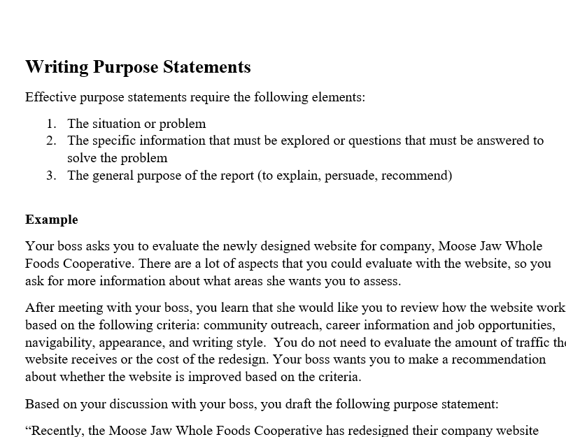 Writing Purpose Statements Effective purpose