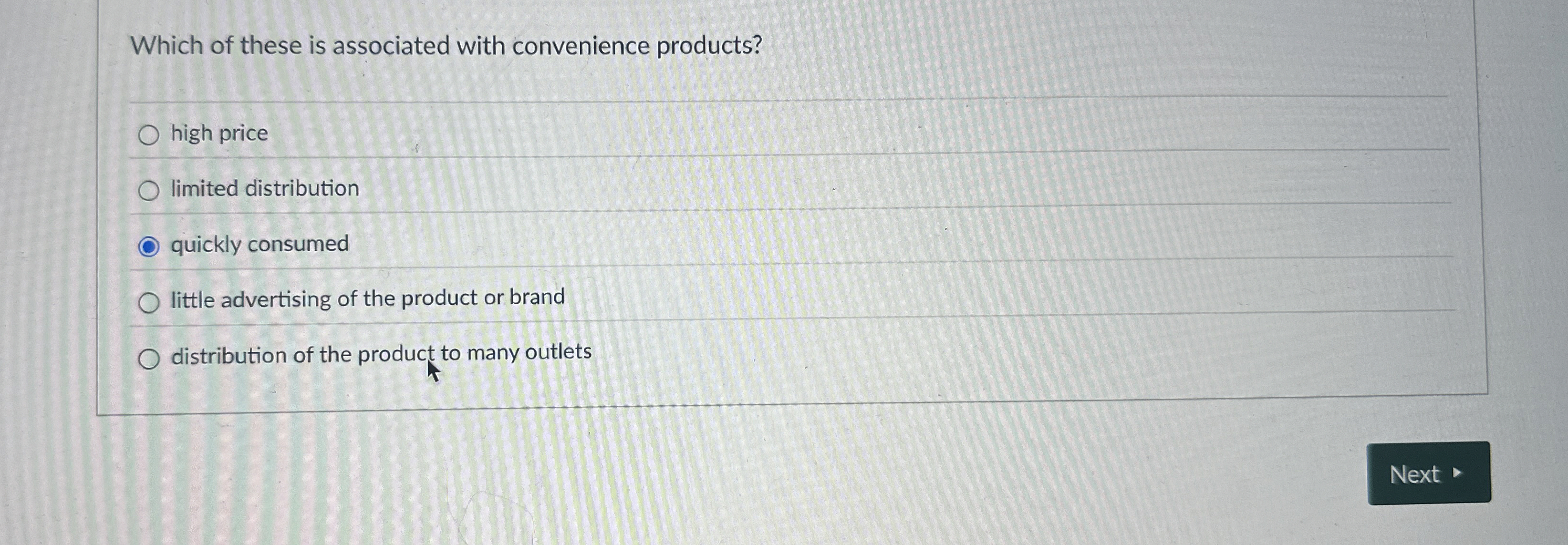 Which of these is associated with convenience