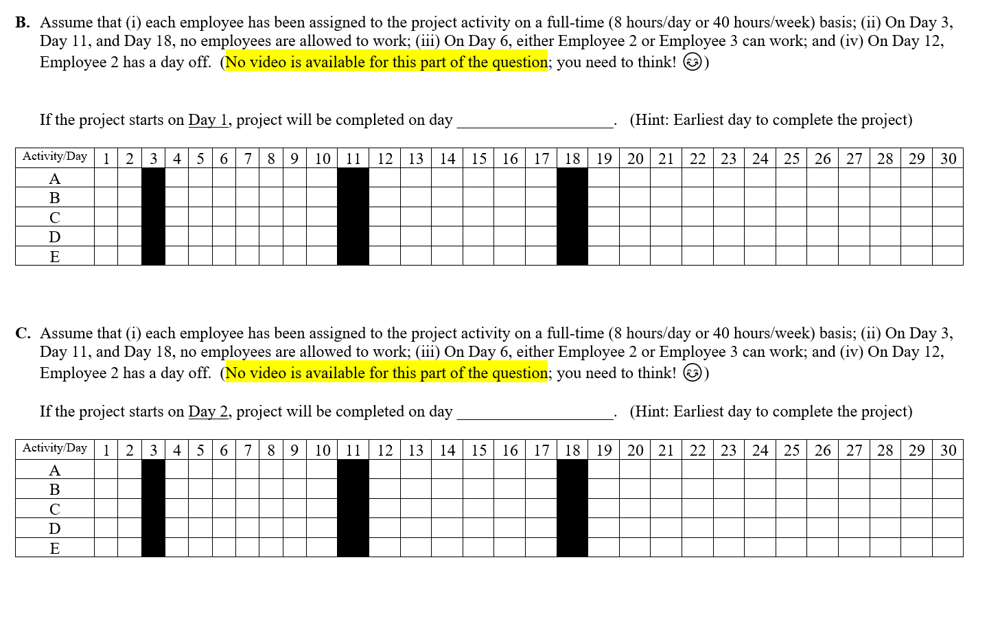 The following activity network table is given.