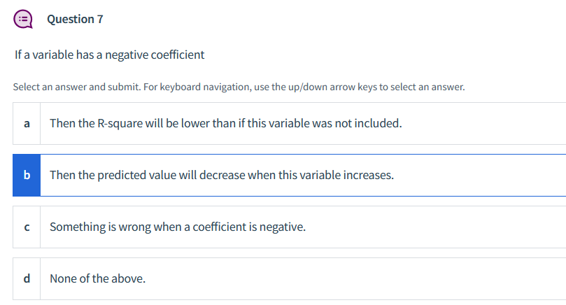 Question 7 If a variable has a negative