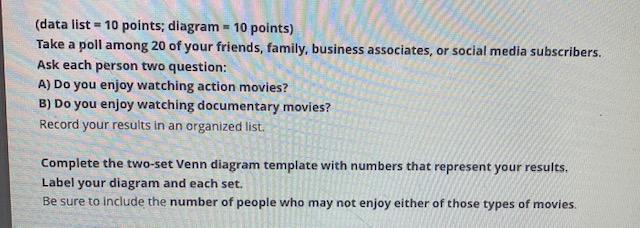 (data list - 10 points; diagram = 10 points) Take
