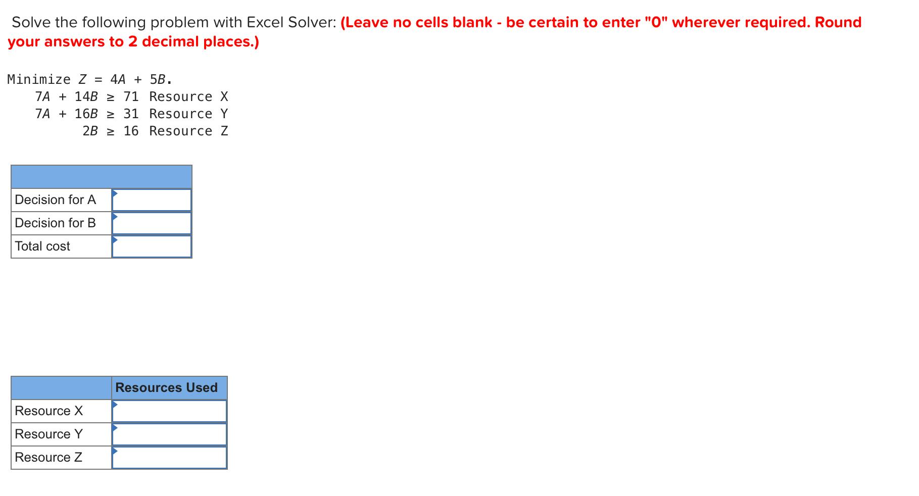 . Solve the following problem with Excel Solver: