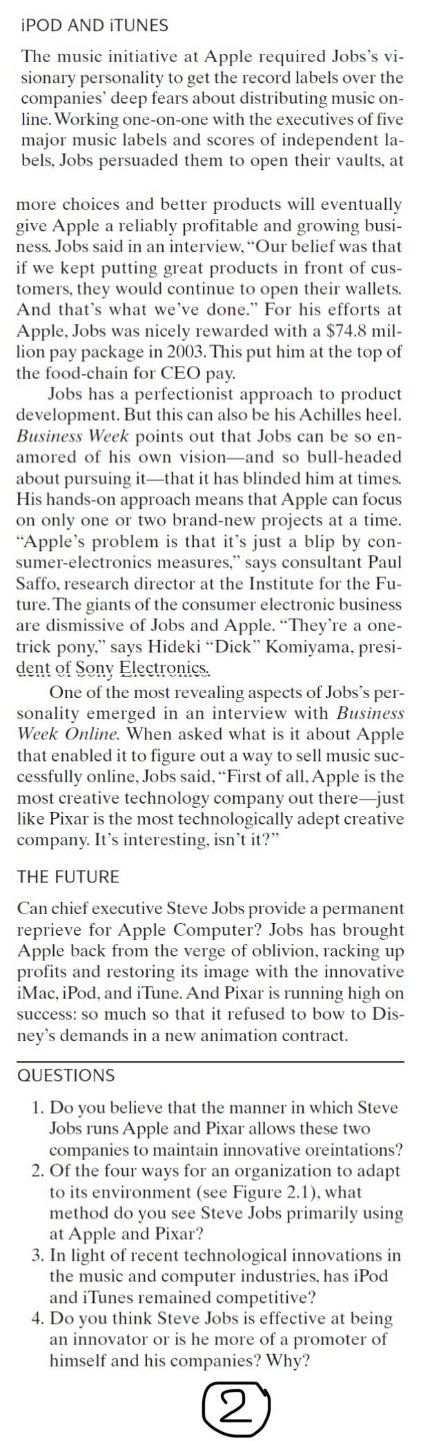 Case study called: OD IN PRACTICE: STEVE JOBS,