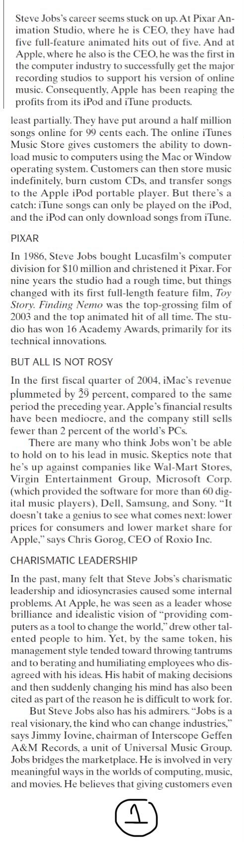 Case study called: OD IN PRACTICE: STEVE JOBS,