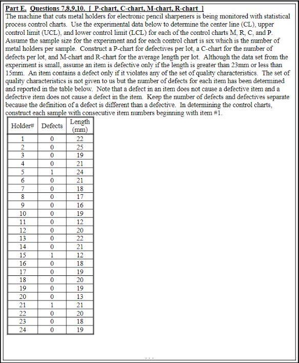 Part D. Question 6. Simple Process Control Chart