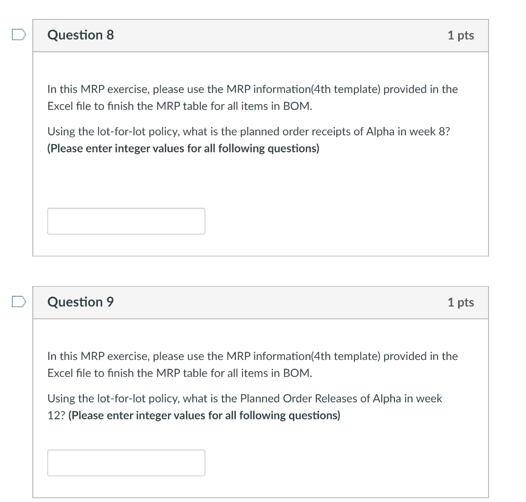BOM Alpha B (1) C (1) D (2) C (2) E (1) F (1) E