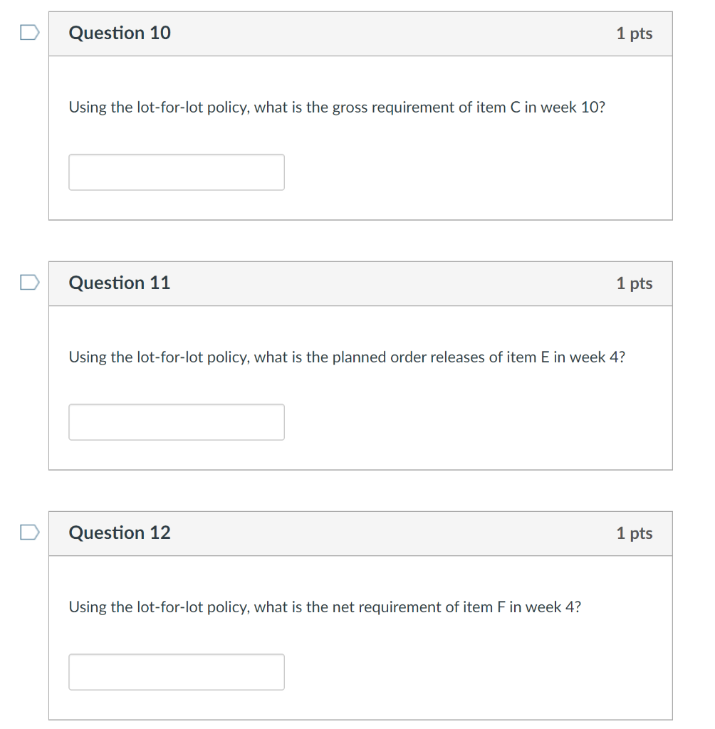 BOM Alpha B (1) C (1) D (2) C (2) E (1) F (1) E