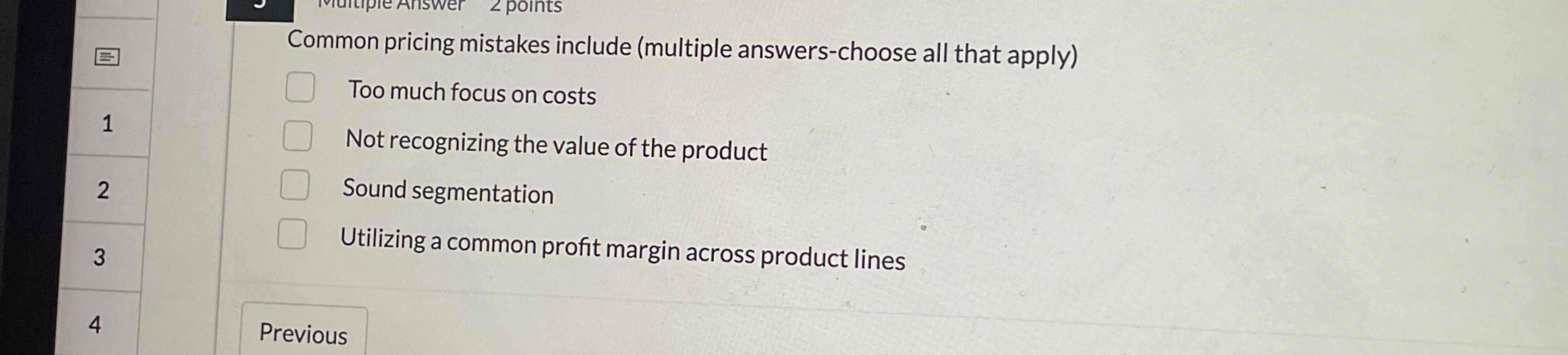 Common pricing mistakes include ( multiple