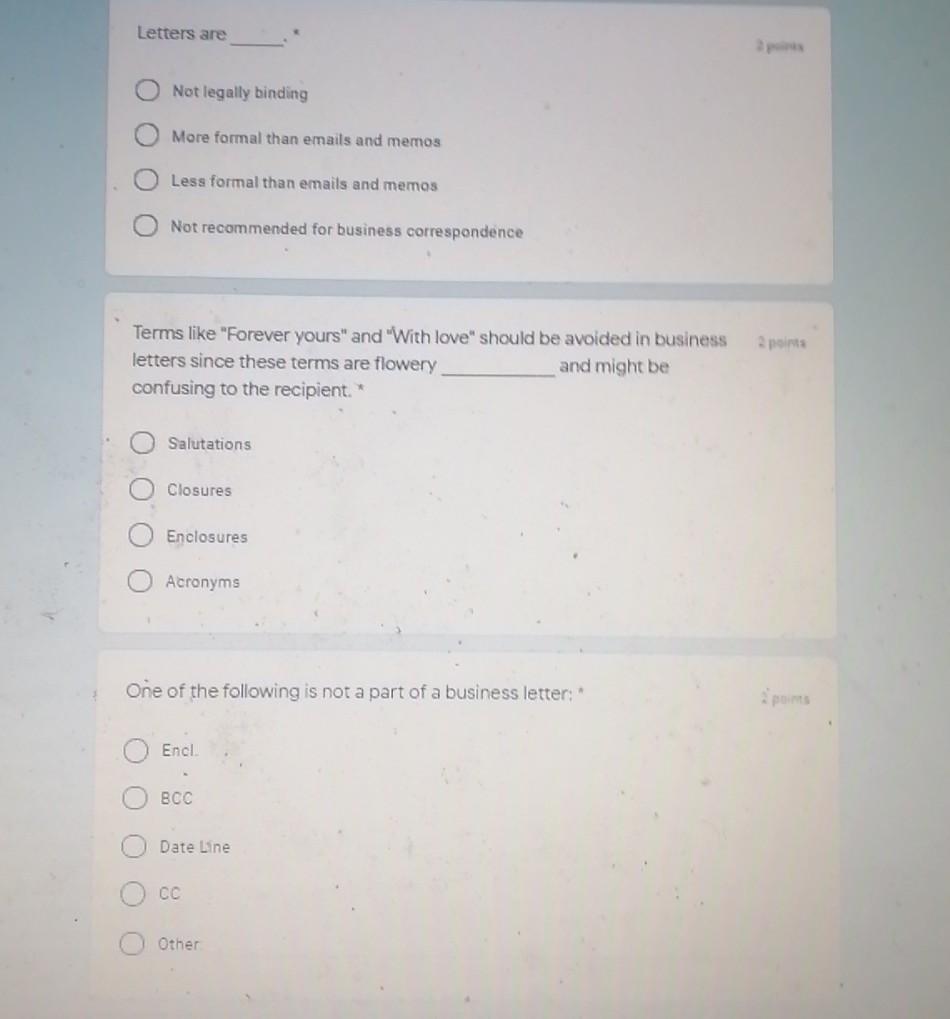 please answer all the above Letters are Not