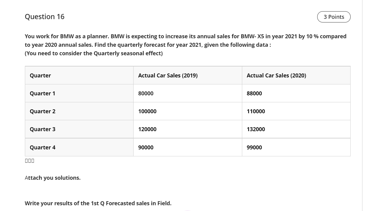 Question 16 3 Points You work for BMW as a