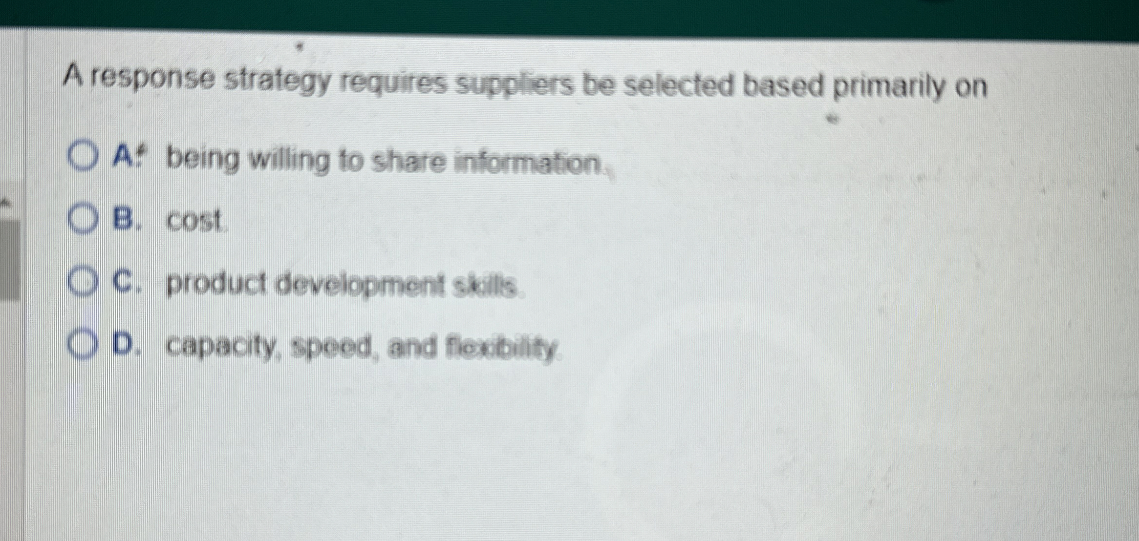 A response strategy requires suppliers be