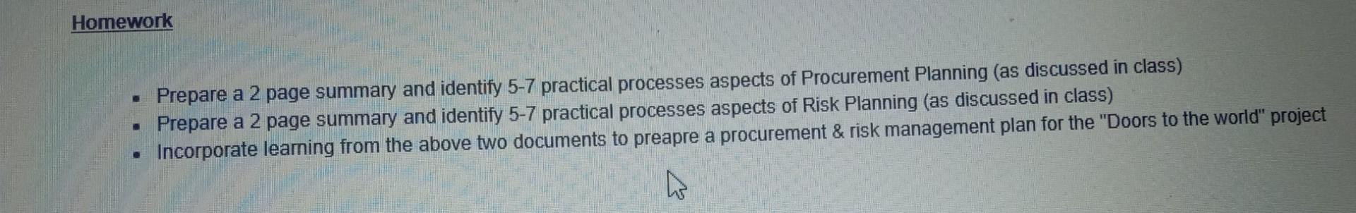 it's a project management question Homework
