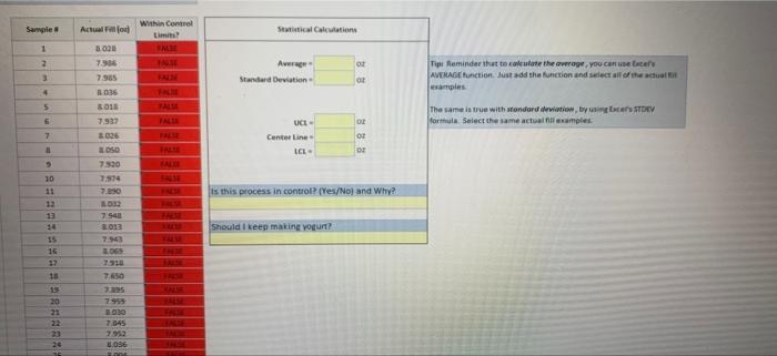 Sample Statistical Calculations within Control