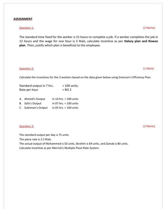 ASSIGNMENT Question 1: (2 Marks) The standard