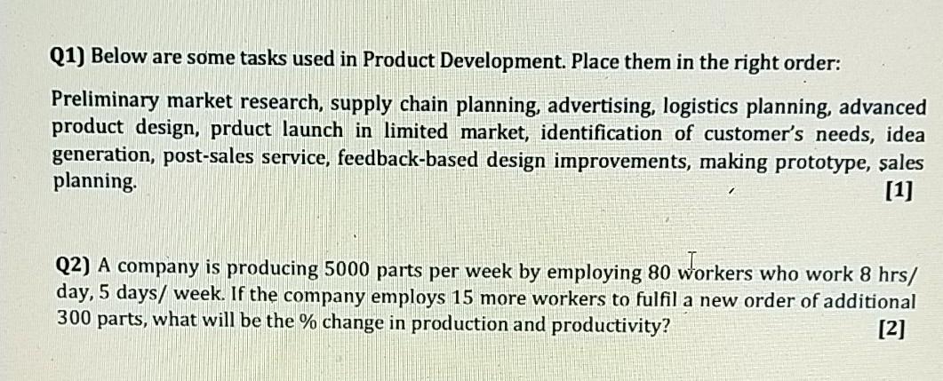 (1) Below are some tasks used in Product