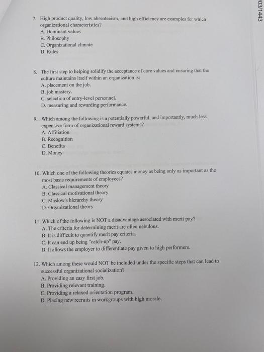 03/1443 7. High product quality, low absenteeism,