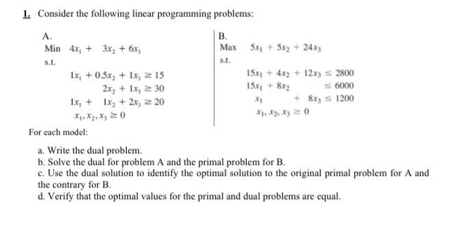 1. Consider the following linear programming
