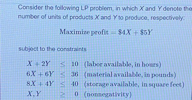 Consider the following LP problem, in which X and