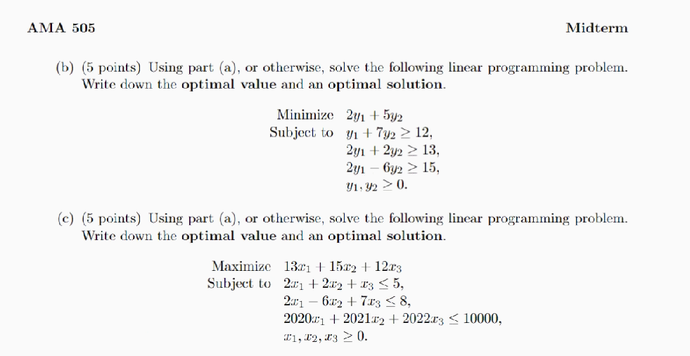 3. (a) (25 points) Solve the following linear