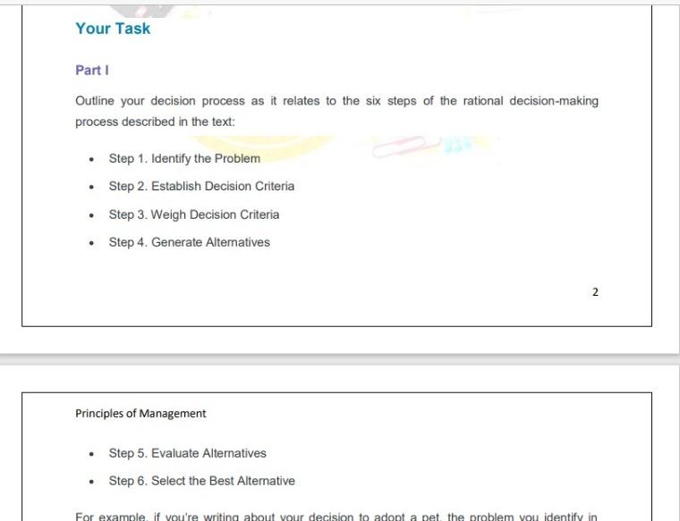 Your Task Part 1 Outline your decision process as