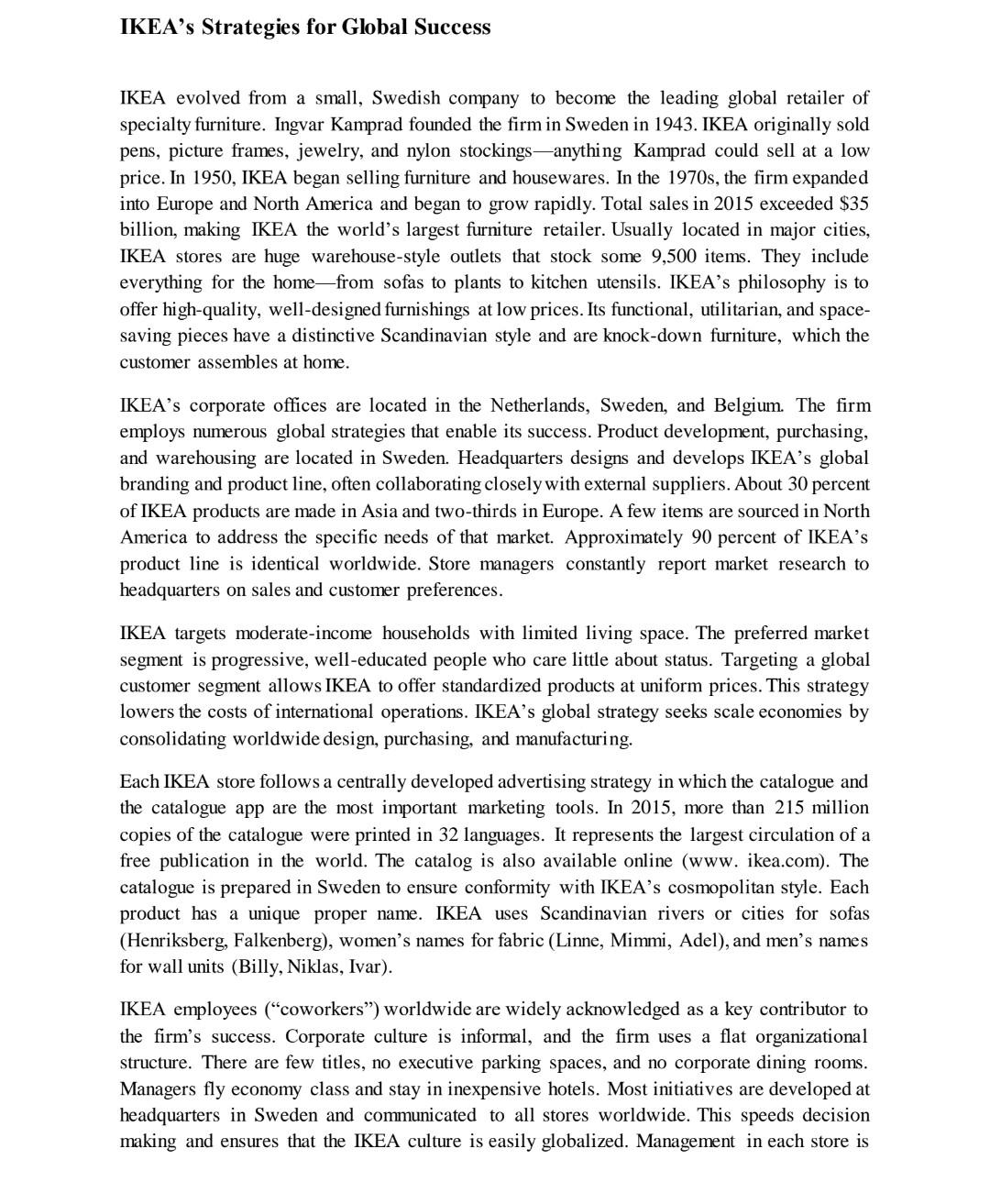 IKEA's Strategies for Global Success IKEA evolved