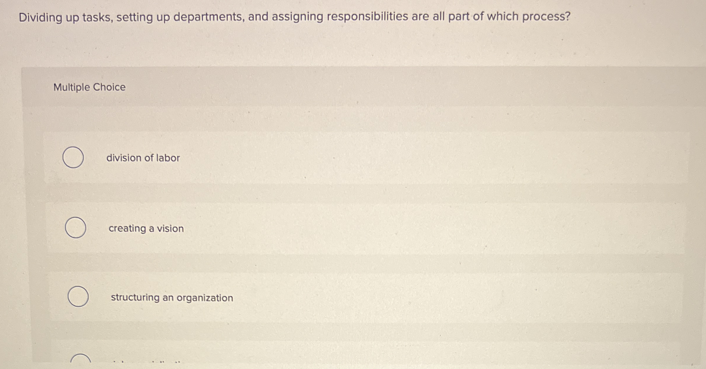 Dividing up tasks, setting up departments, and