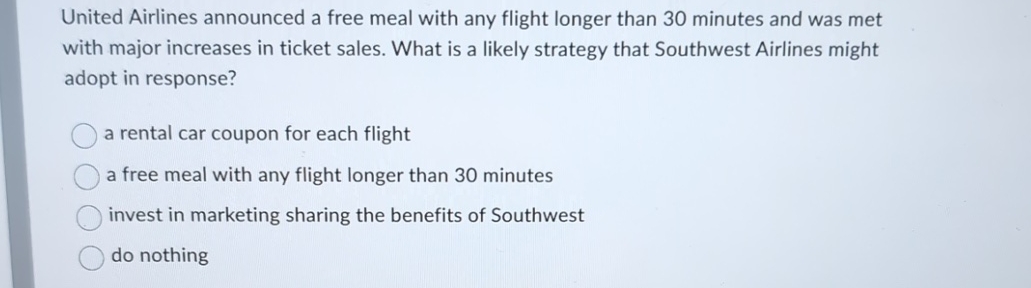 United Airlines announced a free meal with any