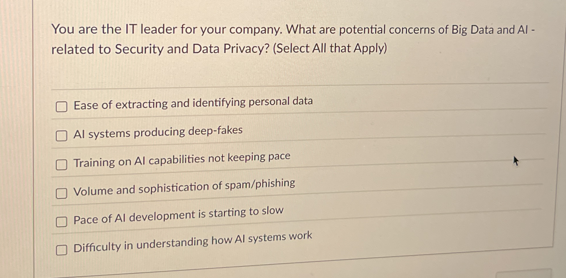 You are the IT leader for your company. What are