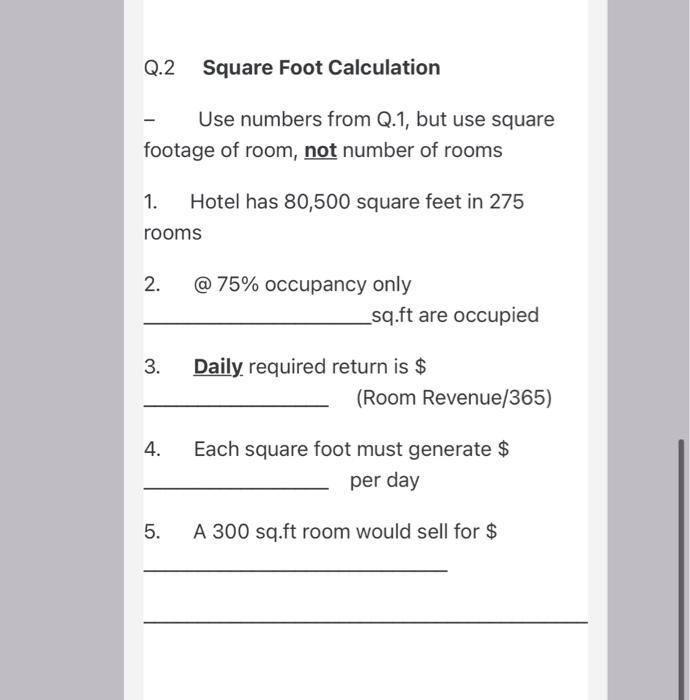 Q.1 The Hubbart Room Rate Formula Operating