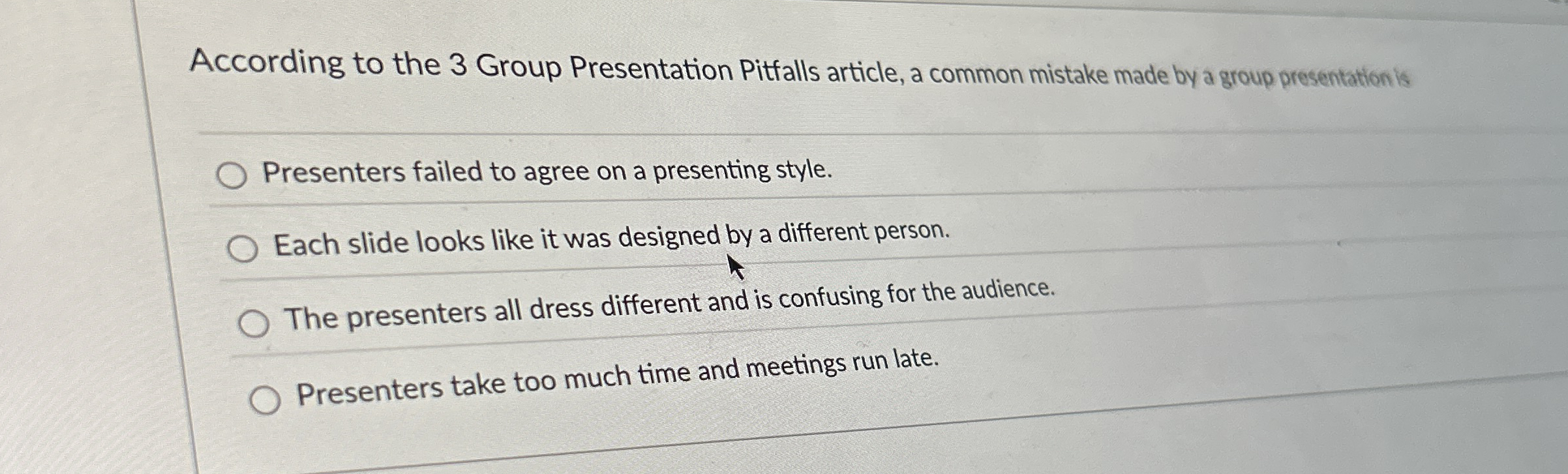 According to the 3 Group Presentation Pitfalls