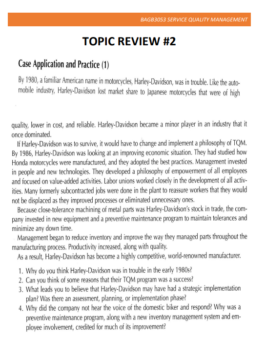 subject :service quality management BAGB3053