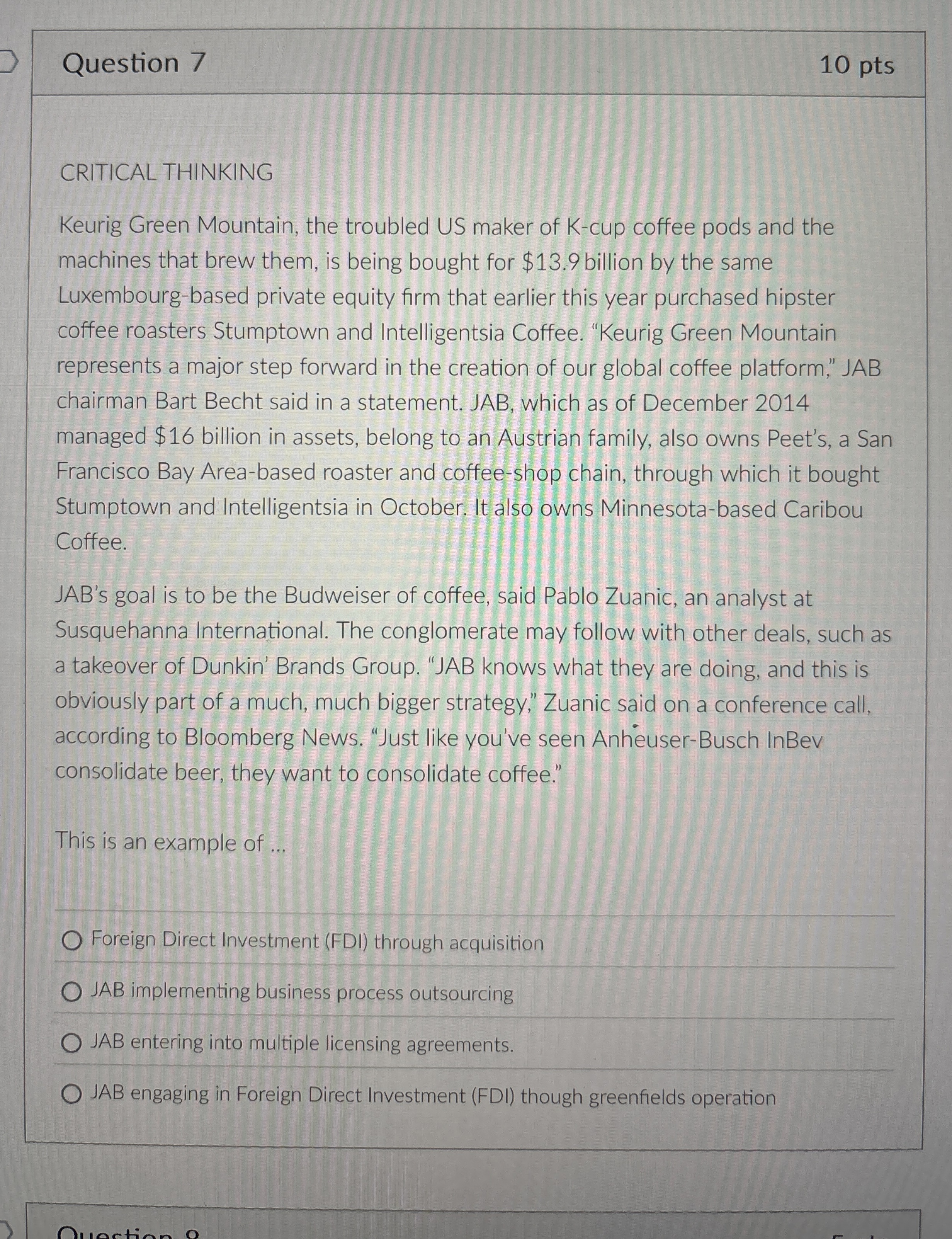 Question 7 1 0 pts CRITICAL THINKING Keurig Green