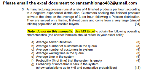 Please email the excel document to