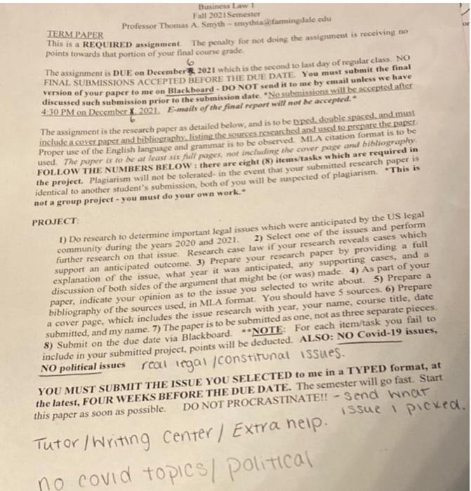 Buisness law one. please just give me a topic and