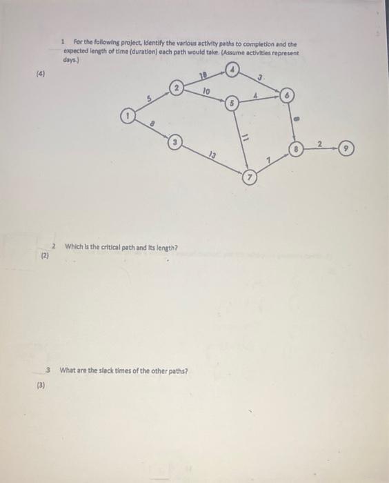 1 For the following project, Identify the various