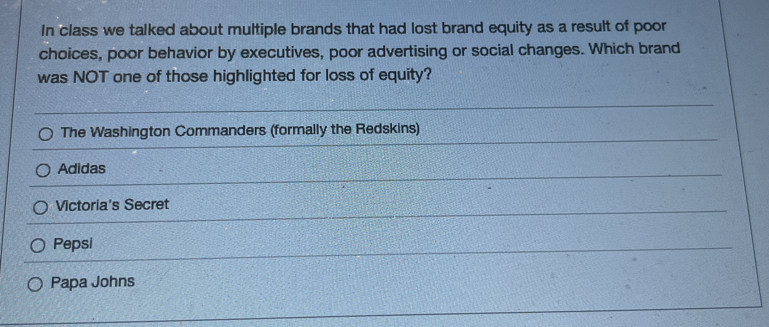 In class we talked about multiple brands that had
