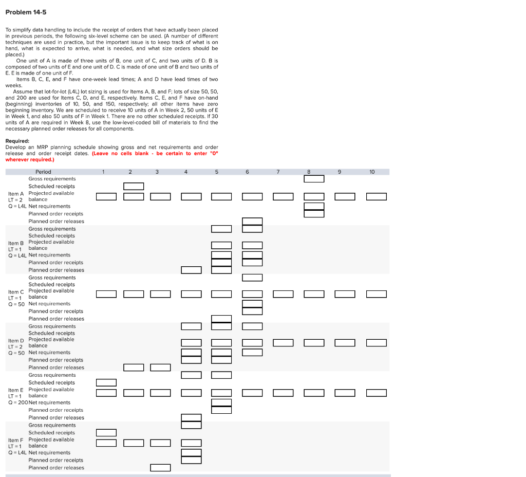 Problem 14-5 To simplify data handling to include