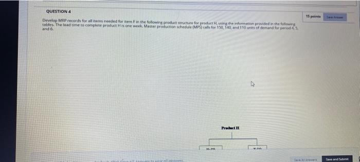 15 points QUESTION 4 Develop MRP records for all