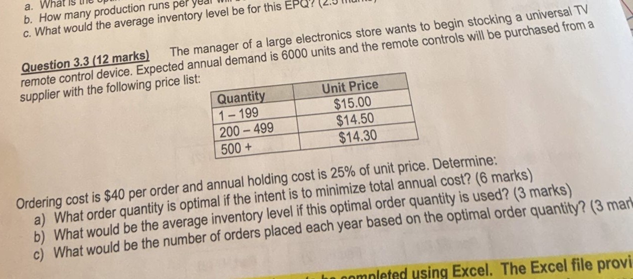 c . What would the average inventory level be for