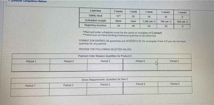 15 points QUESTION 4 Develop MRP records for all