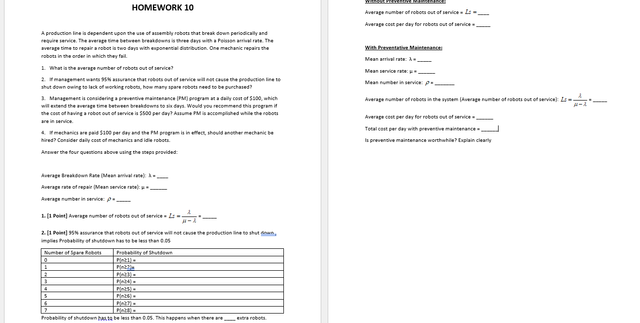 without Preventive Maintenance: HOMEWORK 10