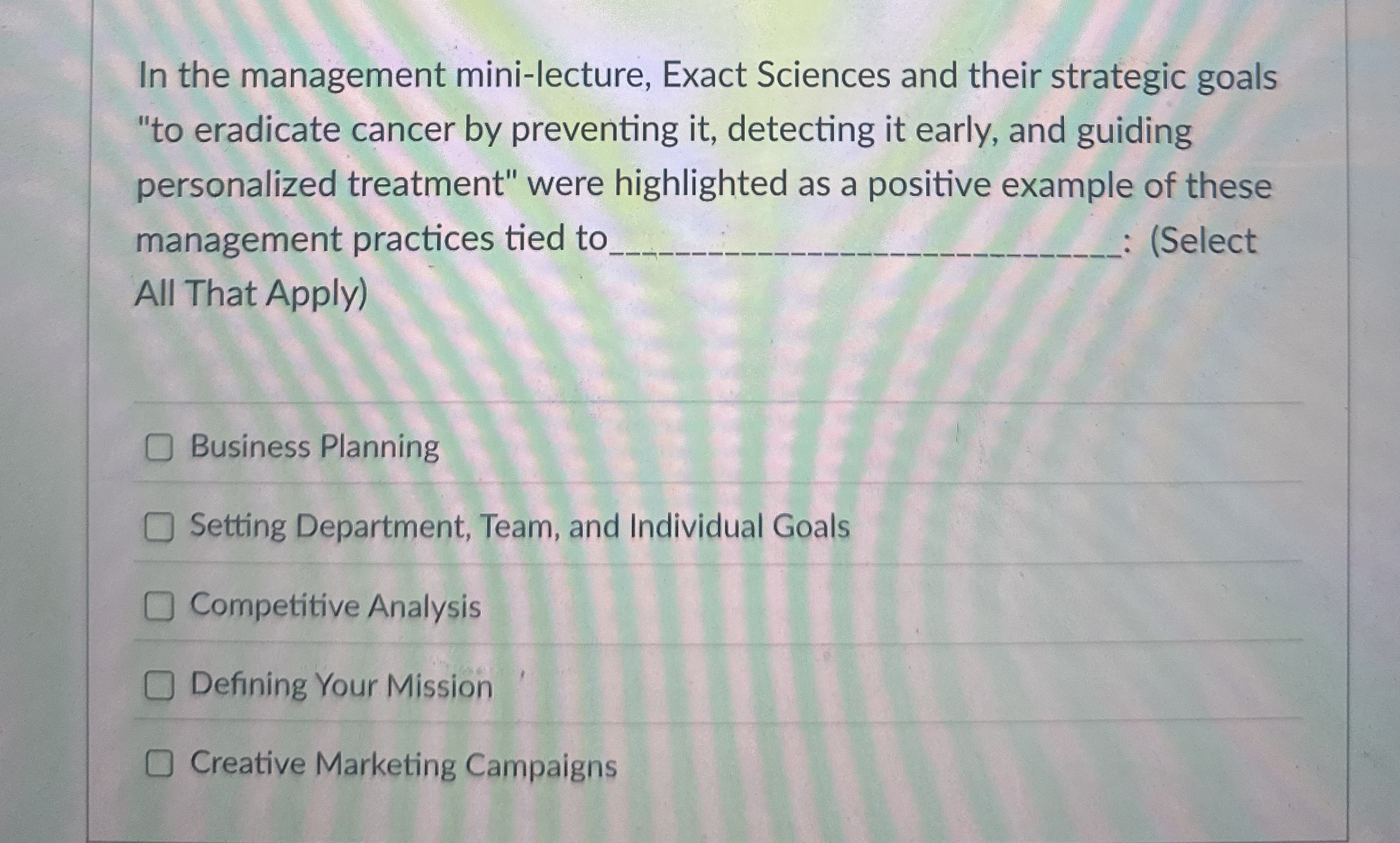 In the management mini - lecture, Exact Sciences