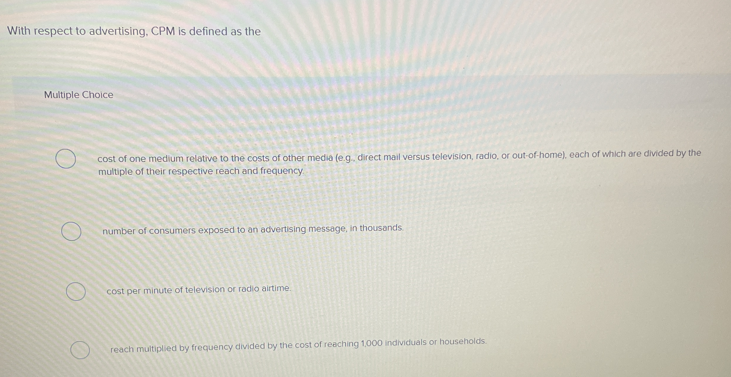 With respect to advertising, CPM is defined as