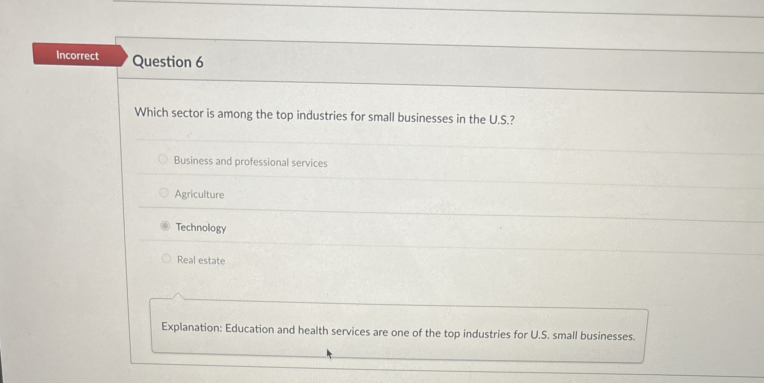 Question 6 Which sector is among the top