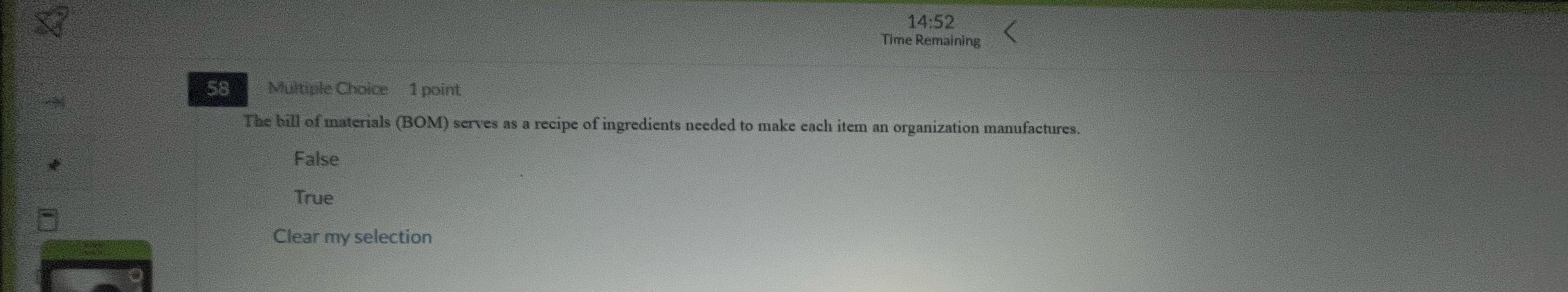 1 4 : 5 2 Time Remaining 5 3 Nutiple Choice 1