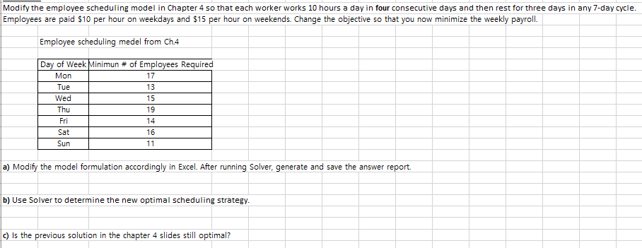 Modify the employee scheduling model in Chapter 4