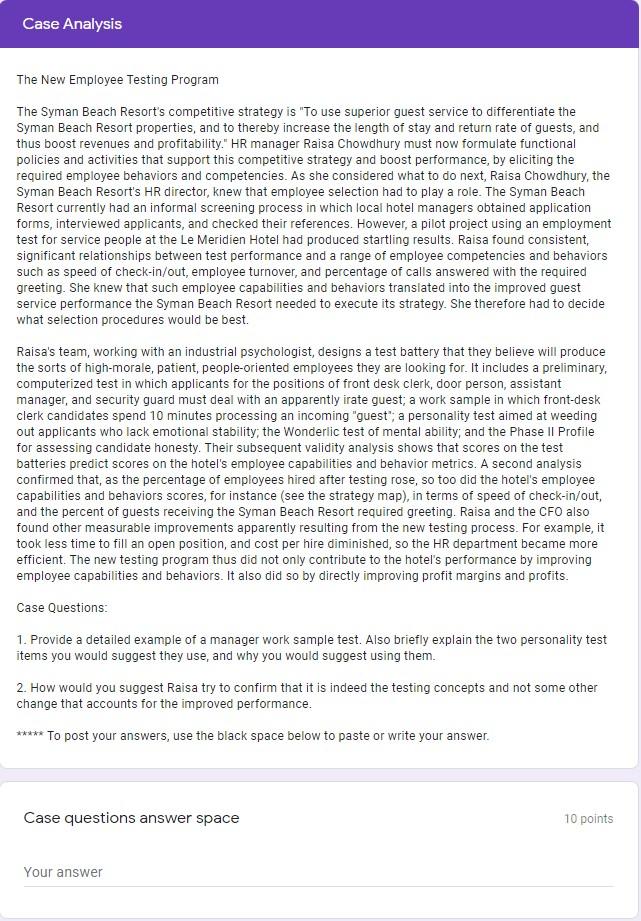 Case Analysis The New Employee Testing Program