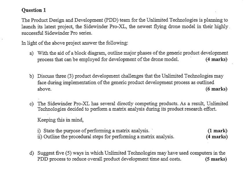 Question 1 The Product Design and Development