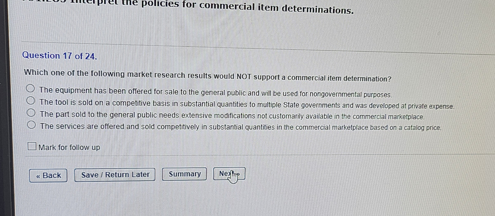 Question 1 7 of 2 4 . Which one of the following