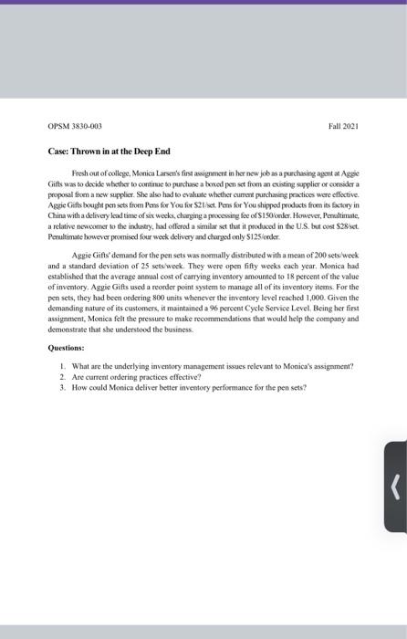 OPSM 3830-003 Fall 2021 Case: Thrown in at the